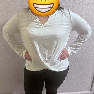 Yoins White Cross Front V-Neck Long Sleeve Blouses